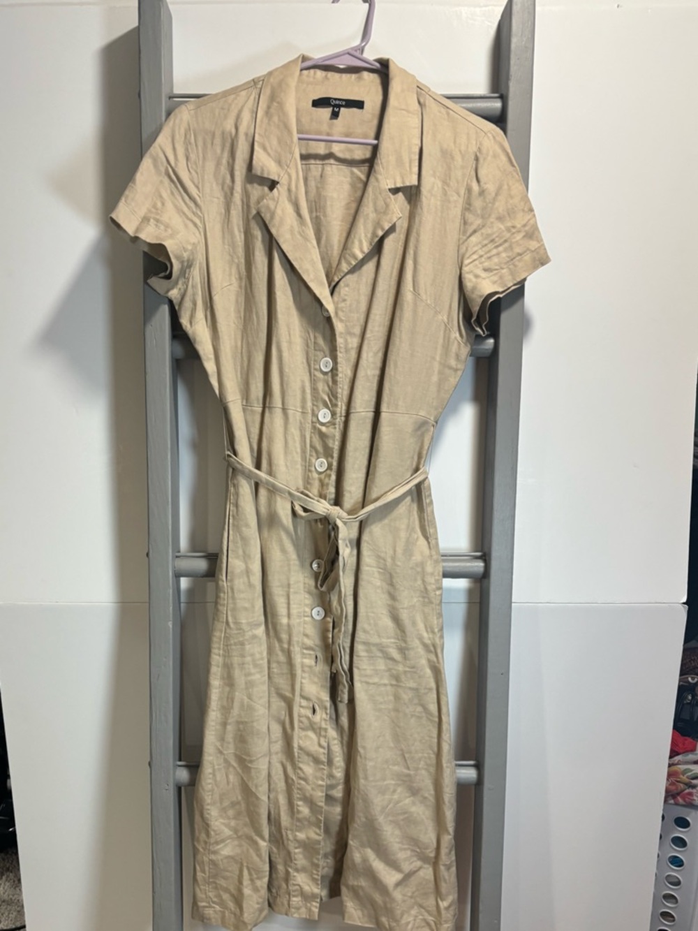 Quince womens M 100% linen Dress, natural, granola, quiet luxury, elevated basic